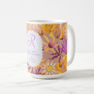 Blooming Mystical Floral Monogram Brown Coffee Mug