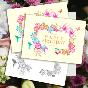 Blooming Mystical Floral Yellow Holiday Card