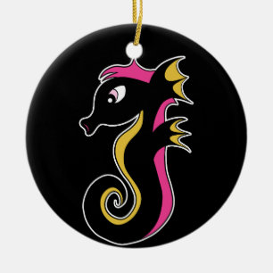 Blooming Neon Seahorse Ceramic Ornament