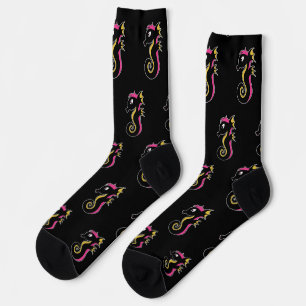 Blooming Neon Seahorse Socks