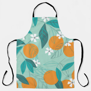 Blooming oranges in leaves. illustration apron