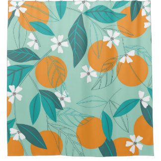 Blooming oranges in leaves. illustration shower curtain