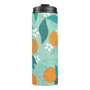 Blooming oranges in leaves. illustration thermal tumbler