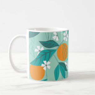 Blooming oranges, leaves, vintage art. coffee mug