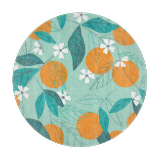 Blooming oranges, leaves, vintage art. cutting board