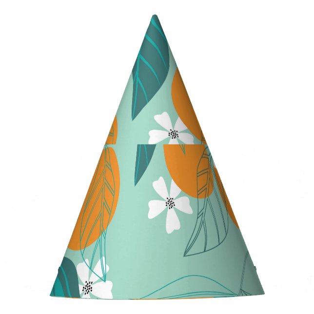Blooming oranges, leaves, vintage art. party hat (Front)