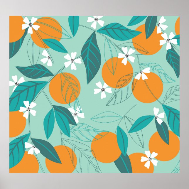 Blooming oranges, leaves, vintage art. poster (Front)