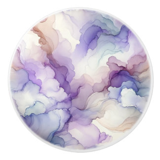 Blooming Orchid Purple Watercolor Abstract Art Ceramic Knob