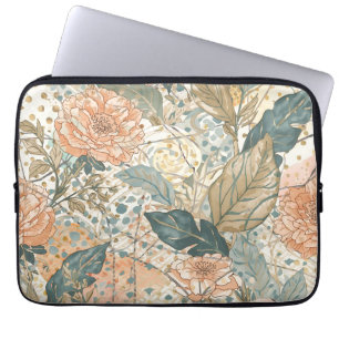 Blooming Peach Flowers and Beautiful Pattern , Laptop Sleeve