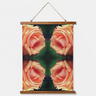 Blooming Peach Rose Abstract Hanging Tapestry