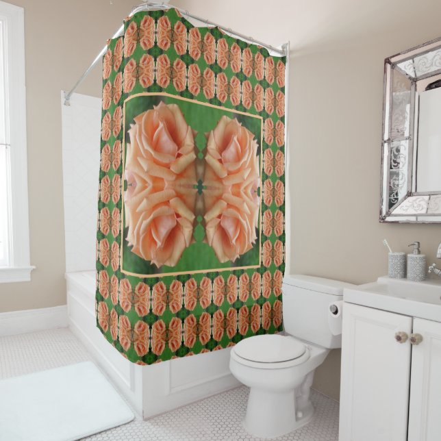 Blooming Peach Rose Abstract Pattern    Shower Curtain (In Situ)