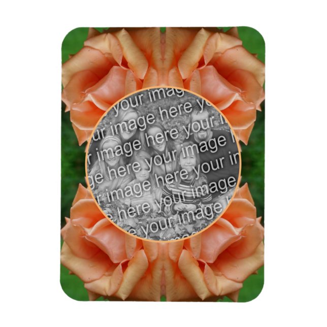 Blooming Peach Rose Frame Create Your Own Photo Magnet (Vertical)