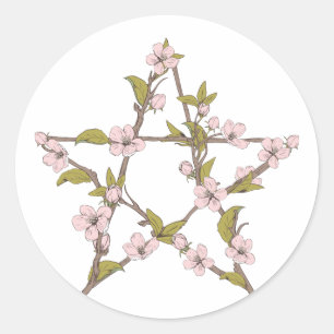 Blooming Pentagram Flowers Witch Classic Round Sticker
