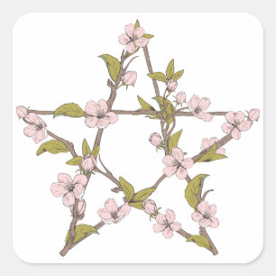 Blooming Pentagram Flowers Witch Square Sticker