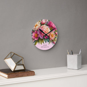 Blooming Peonies New Home Floral Wall Clock
