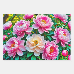 Blooming peonies wrapping paper sheet