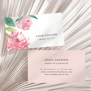 Blooming Peony Watercolor Floral Business Card