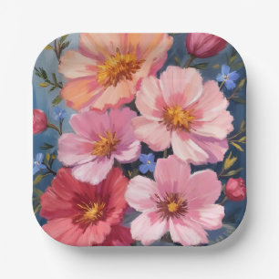 Blooming Petals   Floral Watercolor Painting Paper Plate