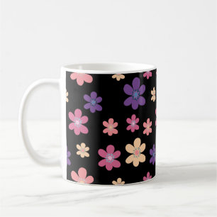 Blooming Petals Pattern in Black Coffee Mug