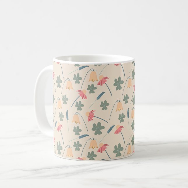 Blooming Petals Pattern in Pastel Colour Coffee Mug (Front Left)