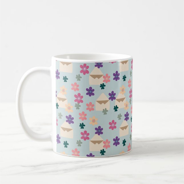 Blooming Petals Pattern with Envelopes Coffee Mug (Left)