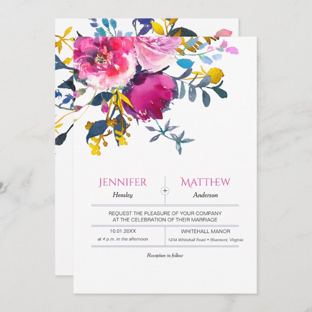 Blooming Petals Watercolor Floral Wedding Invites (Front/Back)