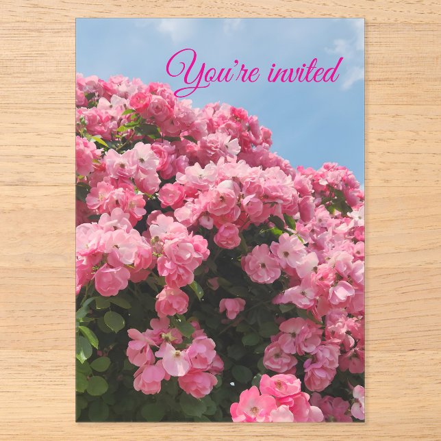 Blooming Pink Cascade Acrylic Invitations (Front)