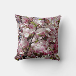 Blooming Pink Magnolia Field Spring Flower Cushion