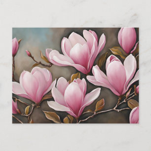 Blooming Pink Magnolia Flowers Postcard