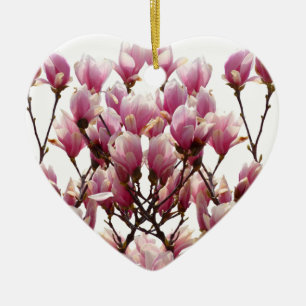 Blooming Pink Magnolias Spring Flower Ceramic Ornament