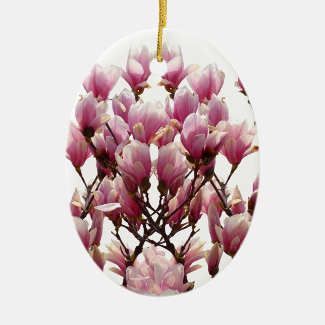 Blooming Pink Magnolias Spring Flower Ceramic Tree Decoration (Front)