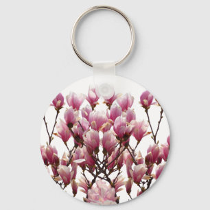 Blooming Pink Magnolias Spring Flower Key Ring