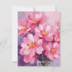 Blooming Pink Petals Flower Painting Watercolor Thank You Card