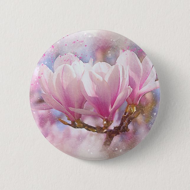 Blooming Pink Purple Magnolia - Spring Flower 6 Cm Round Badge (Front)