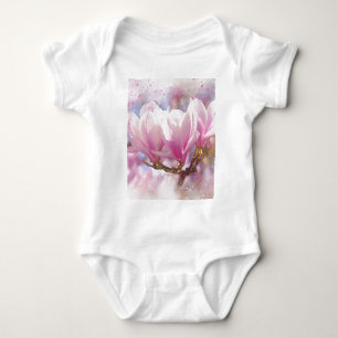 Blooming Pink Purple Magnolia - Spring Flower Baby Bodysuit