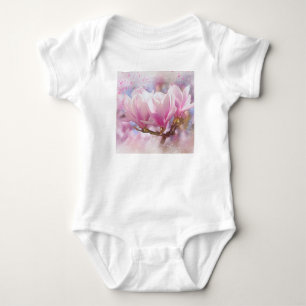 Blooming Pink Purple Magnolia - Spring Flower Baby Bodysuit