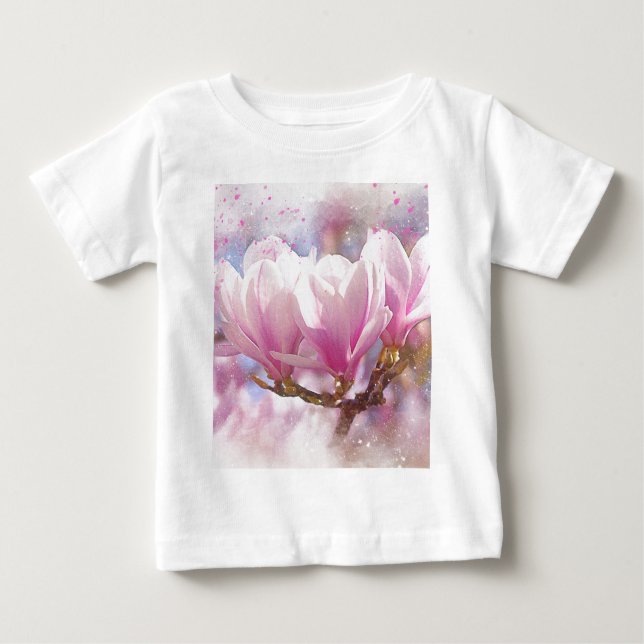 Blooming Pink Purple Magnolia - Spring Flower Baby T-Shirt (Front)