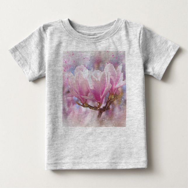 Blooming Pink Purple Magnolia - Spring Flower Baby T-Shirt (Front)