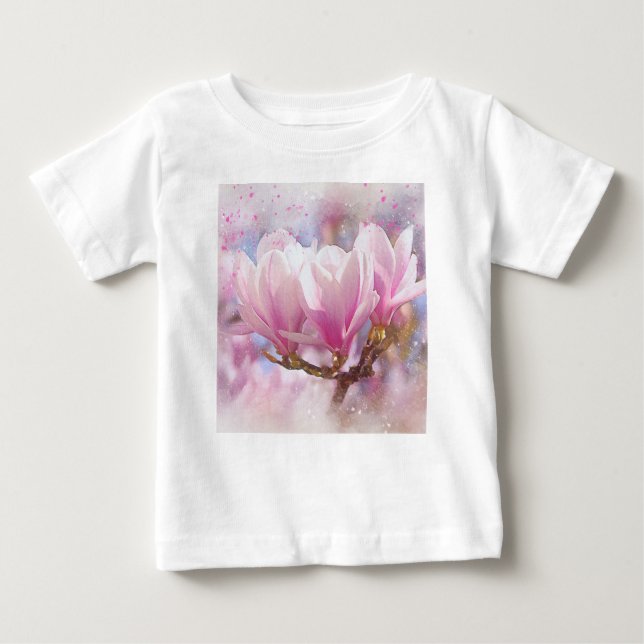 Blooming Pink Purple Magnolia - Spring Flower Baby T-Shirt (Front)