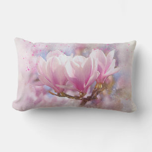Blooming Pink Purple Magnolia - Spring Flower Lumbar Cushion
