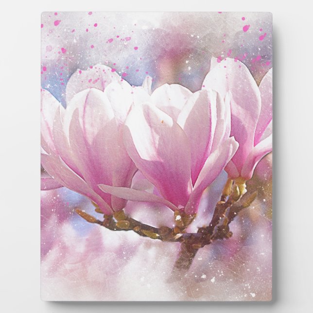 Blooming Pink Purple Magnolia - Spring Flower Plaque (Front)