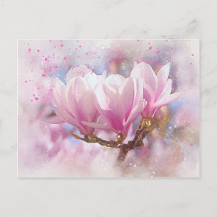Blooming Pink Purple Magnolia - Spring Flower Postcard