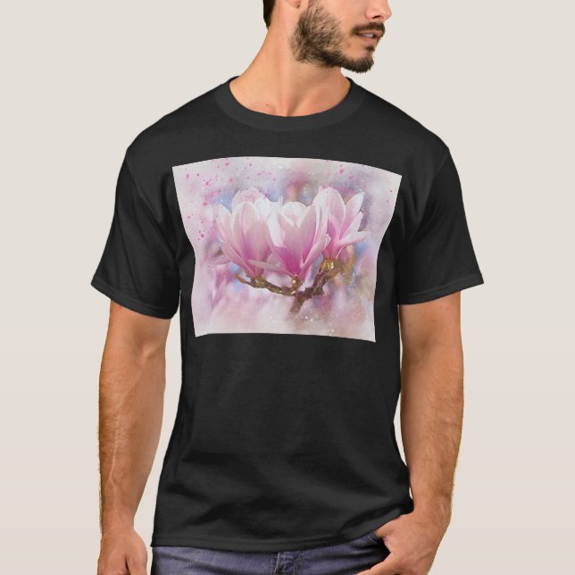 Blooming Pink Purple Magnolia - Spring Flower T-Shirt (Front)