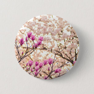Blooming Pink Purple Magnolias Spring Flower 6 Cm Round Badge
