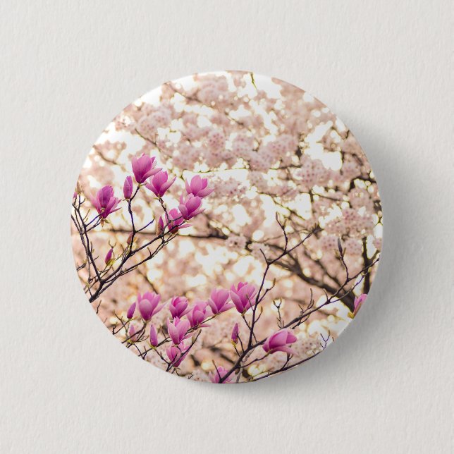 Blooming Pink Purple Magnolias Spring Flower 6 Cm Round Badge (Front)