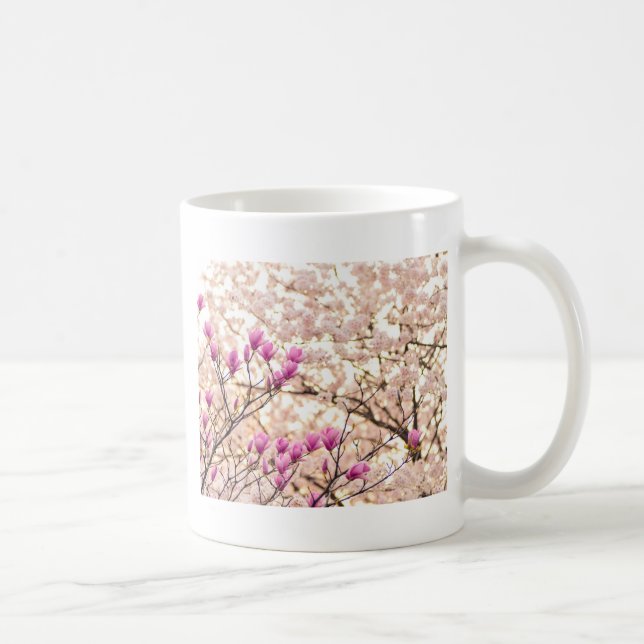 Blooming Pink Purple Magnolias Spring Flower Coffee Mug (Right)