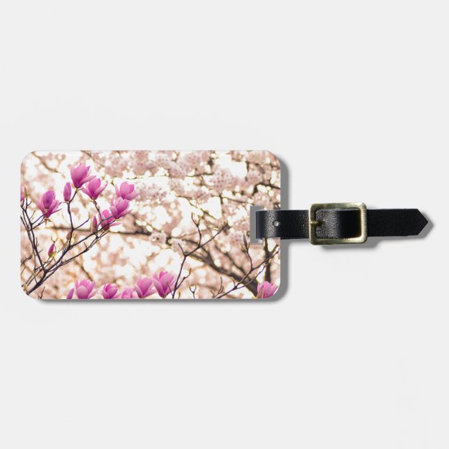 Blooming Pink Purple Magnolias Spring Flower Luggage Tag (Front Horizontal)