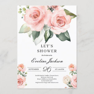 Blooming Pink Roses Floral Bridal Shower Invite