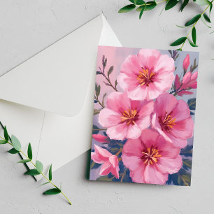 Blooming Pink Watercolor Flower Blush Painted Card