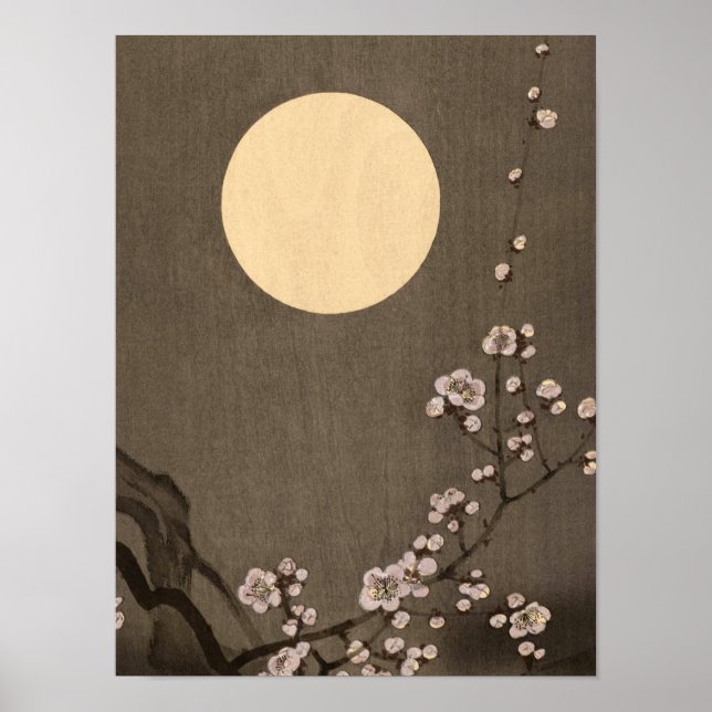 Blooming Plum Blossom at Full Moon by Ohara Koson Poster (Front)